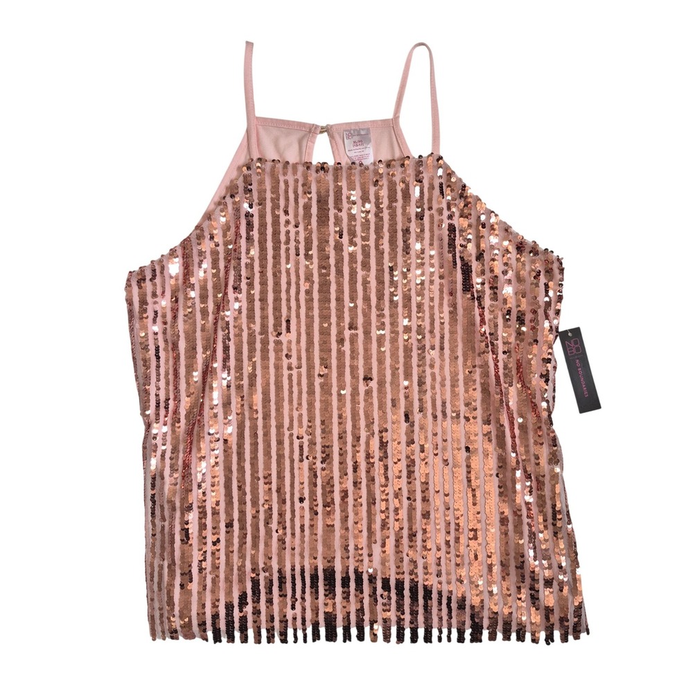 No Boundaries Womens Rose Gold‎ Sequin Stripe Cami Top Pink XL 15-17 New